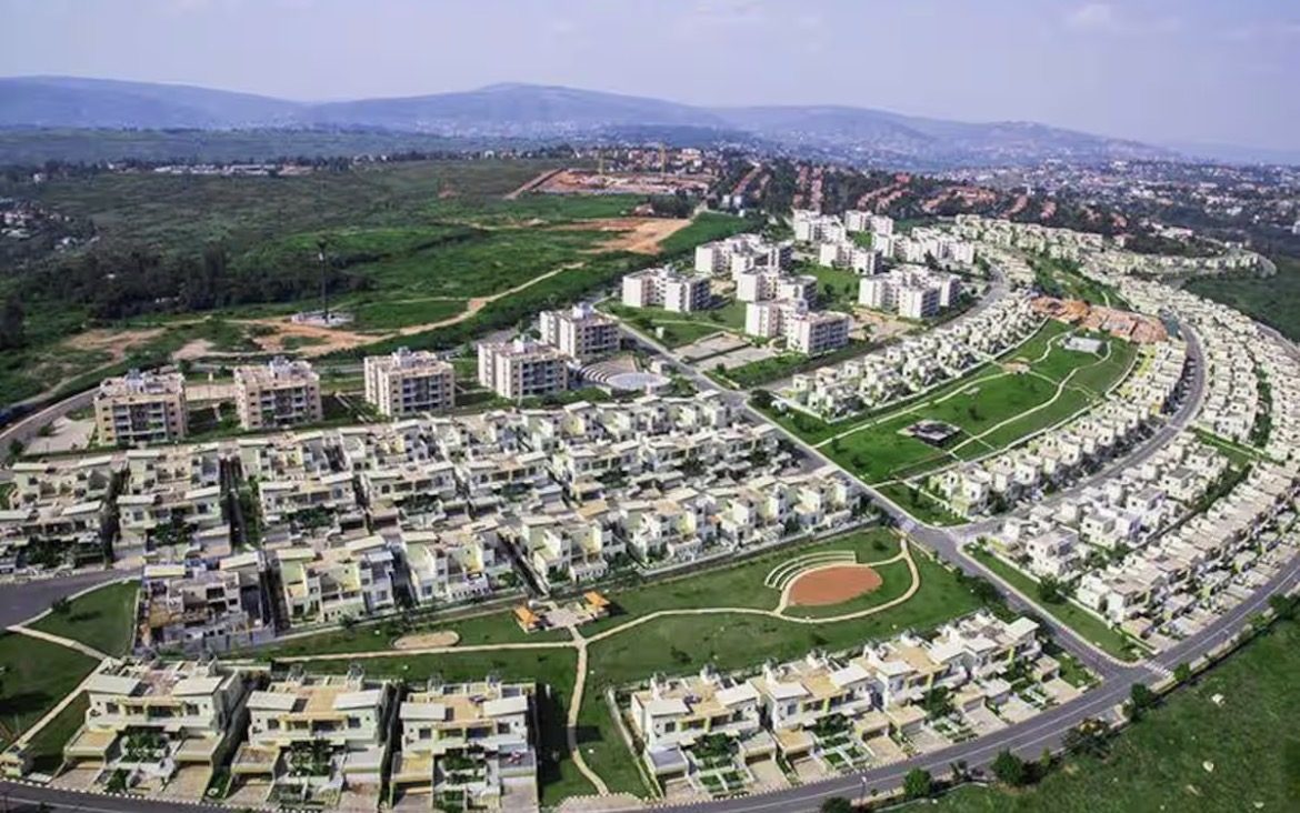 Aerial view of the Vision City estate in Kigali
