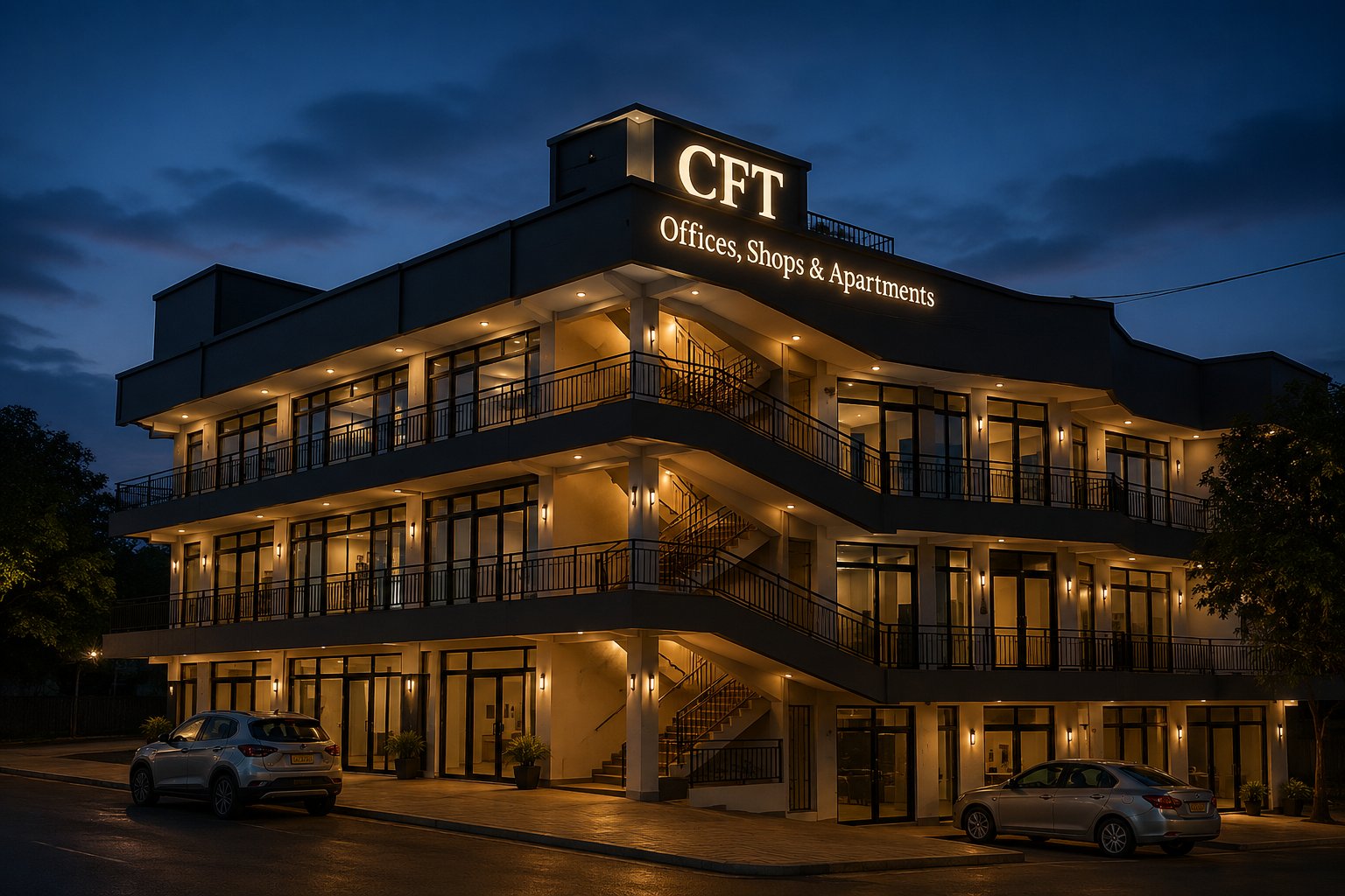CFT Offices, Shops & Apartments building at night